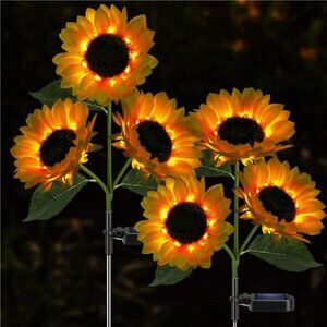 Solar Garden Light w Real Looking Flowers Outdoor Waterproof Solar Stake Lights